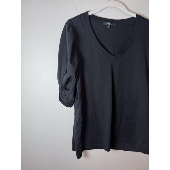 7 For All Mankind Black Puff Sleeve V Neck Top Large NWT - Picture 8 of 10